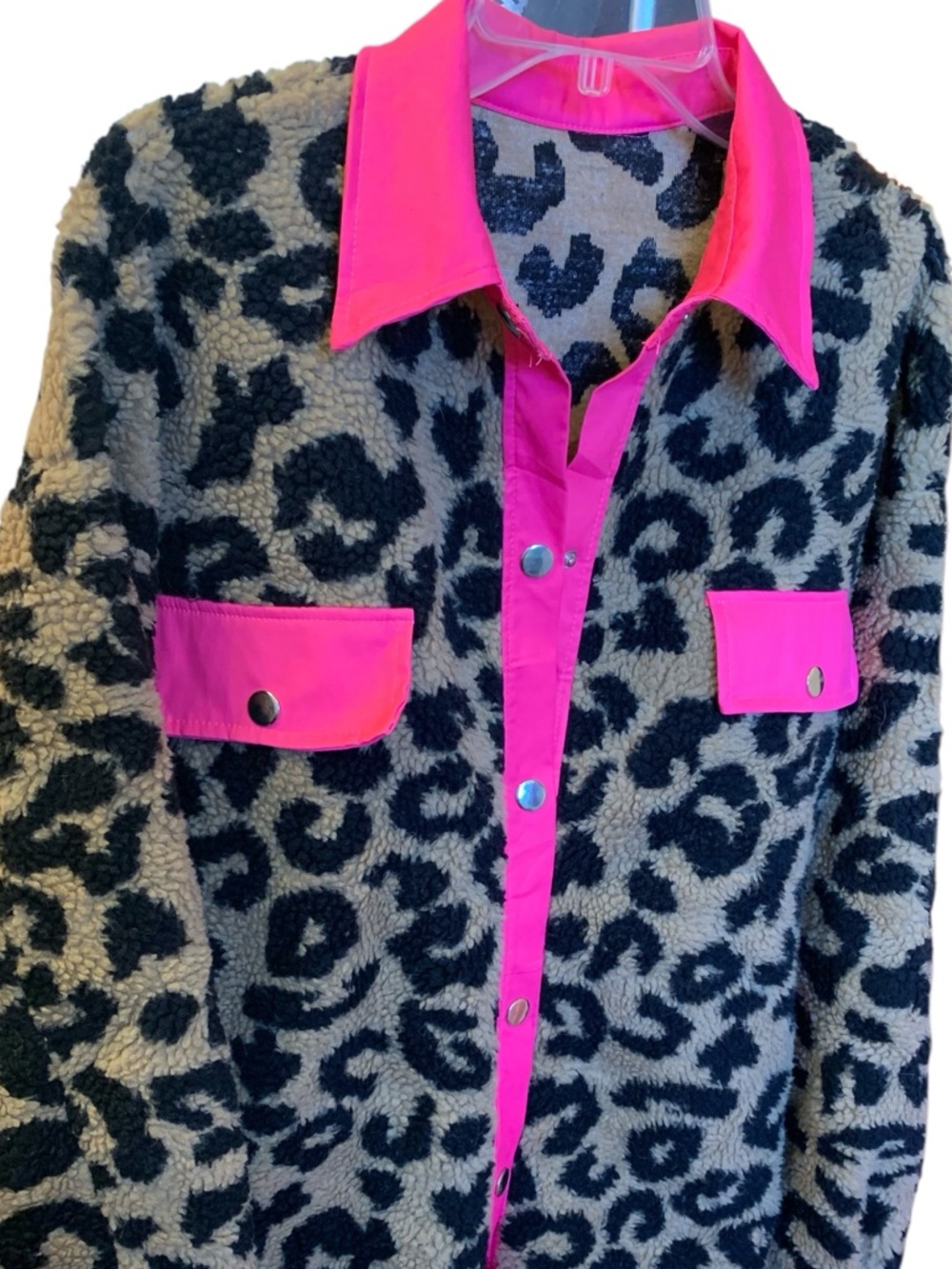 NEW Hot Pink & Leopard Shepherd Jacket Cheetah Animal Print Woman’s Size 2X - Picture 4 of 10
